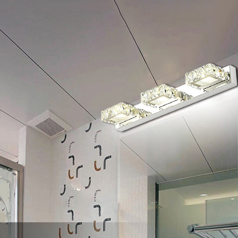 Silver LED Wall Sconce in Modern Luxury Style Stainless-Steel Rectangular Wall Light with Crystal Shade