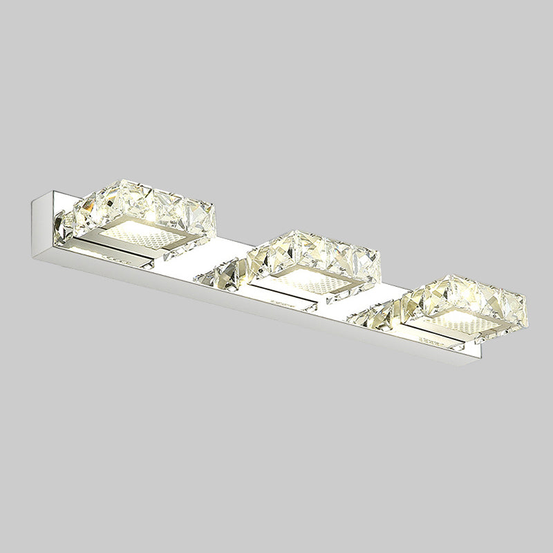 Silver LED Wall Sconce in Modern Luxury Style Stainless-Steel Rectangular Wall Light with Crystal Shade