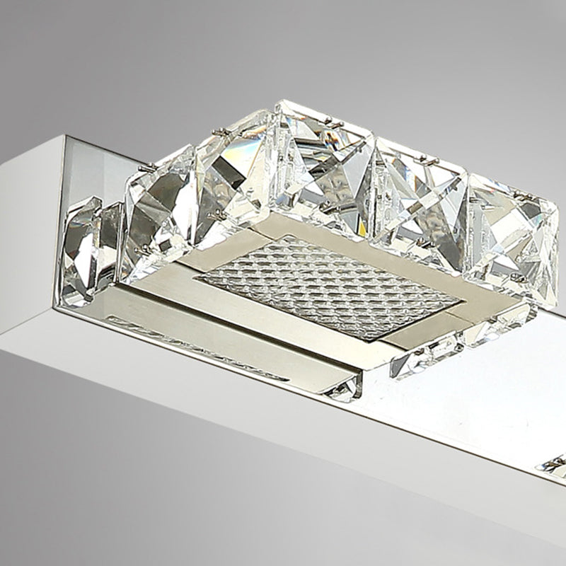 Silver LED Wall Sconce in Modern Luxury Style Stainless-Steel Rectangular Wall Light with Crystal Shade
