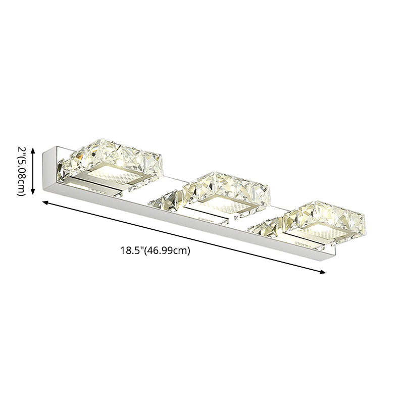 Silver LED Wall Sconce in Modern Luxury Style Stainless-Steel Rectangular Wall Light with Crystal Shade