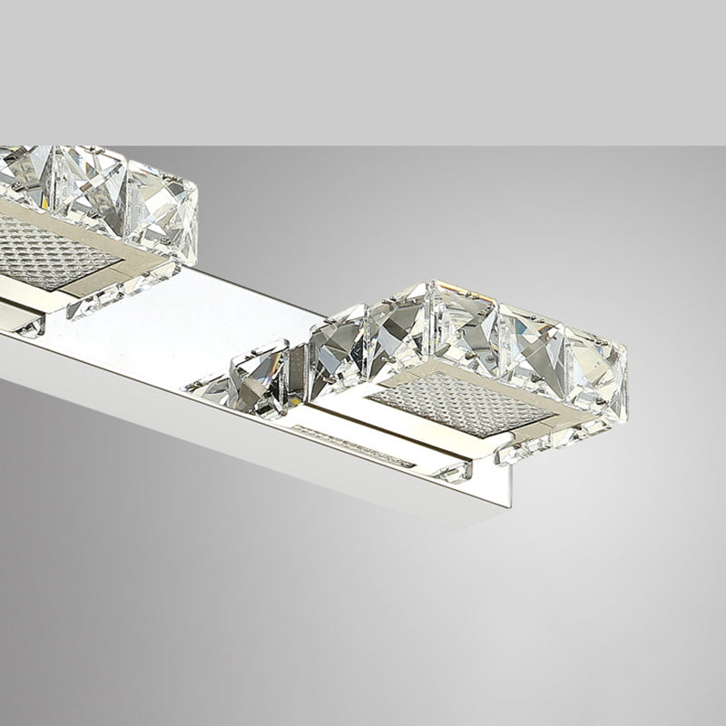 Silver LED Wall Sconce in Modern Luxury Style Stainless-Steel Rectangular Wall Light with Crystal Shade