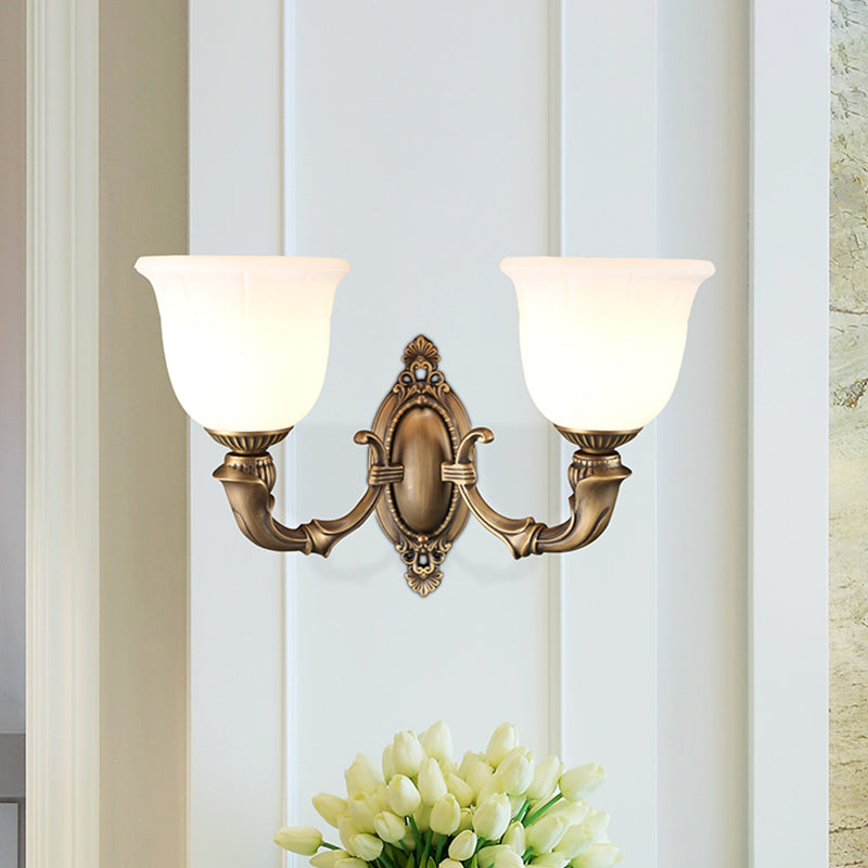 Traditional Simplicity Bell Vanity Sconce Lights Milk Glass Wall Mount Light Fixture for Bathroom
