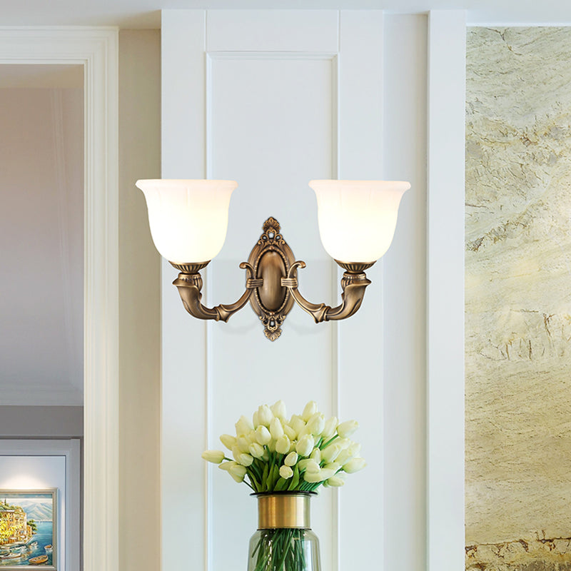 Traditional Simplicity Bell Vanity Sconce Lights Milk Glass Wall Mount Light Fixture for Bathroom
