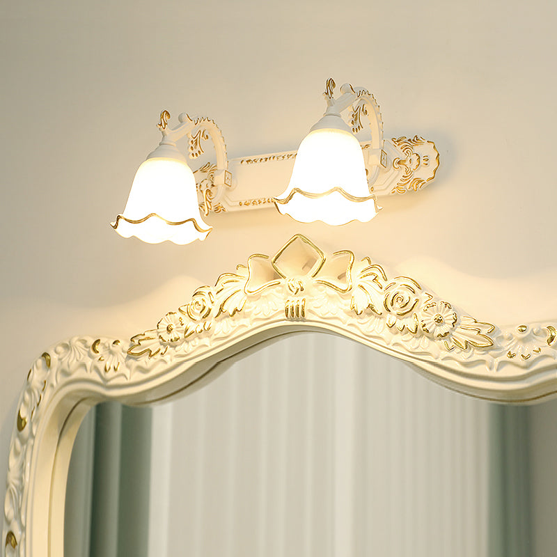 Traditional Simplicity Bell Vanity Sconce Lights Milk Glass Wall Mount Light Fixture for Bathroom