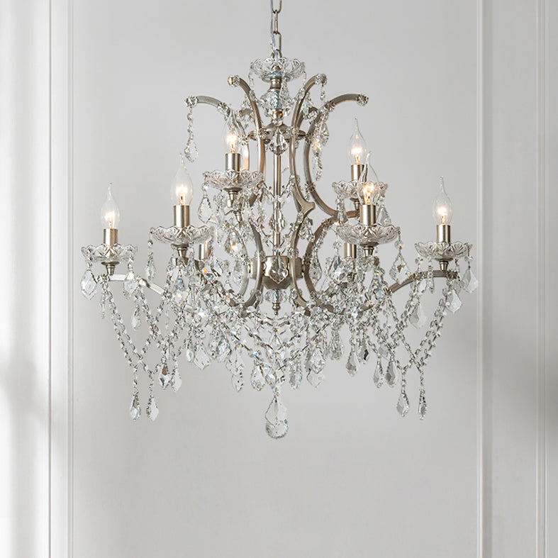 Rustic Style Crystal Large Chandelier Metal Candlestick Design Lighting Pendant with 23.6" Suspension Chain