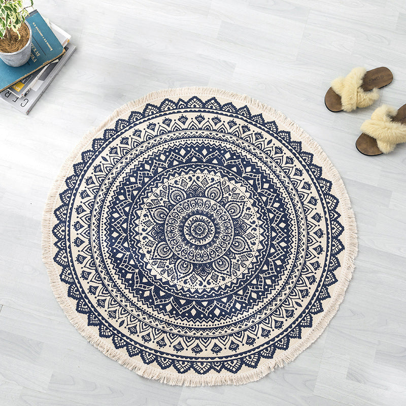 Tapis d'intérieur rond Simple en coton, ton blanc, octogonal, imprimé de fleurs, à franges, pour salon