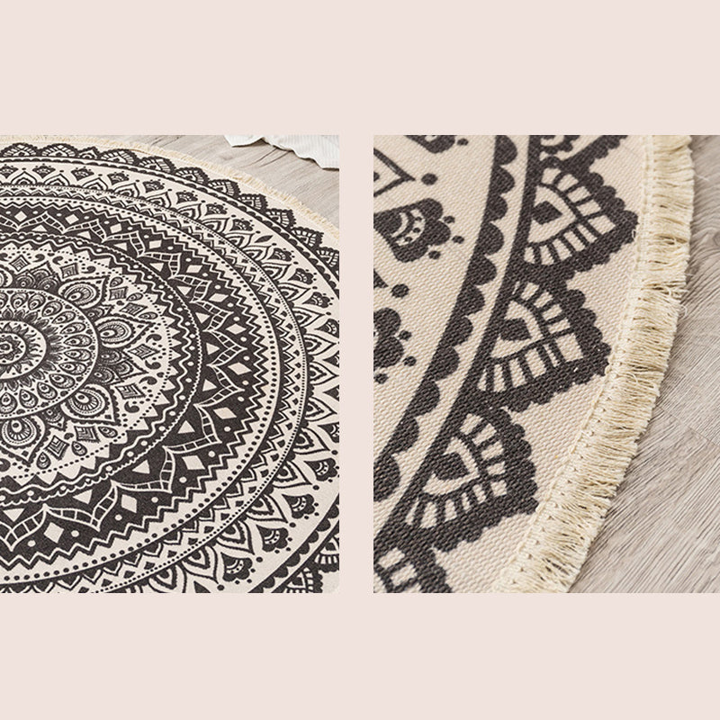 Tapis d'intérieur rond Simple en coton, ton blanc, octogonal, imprimé de fleurs, à franges, pour salon