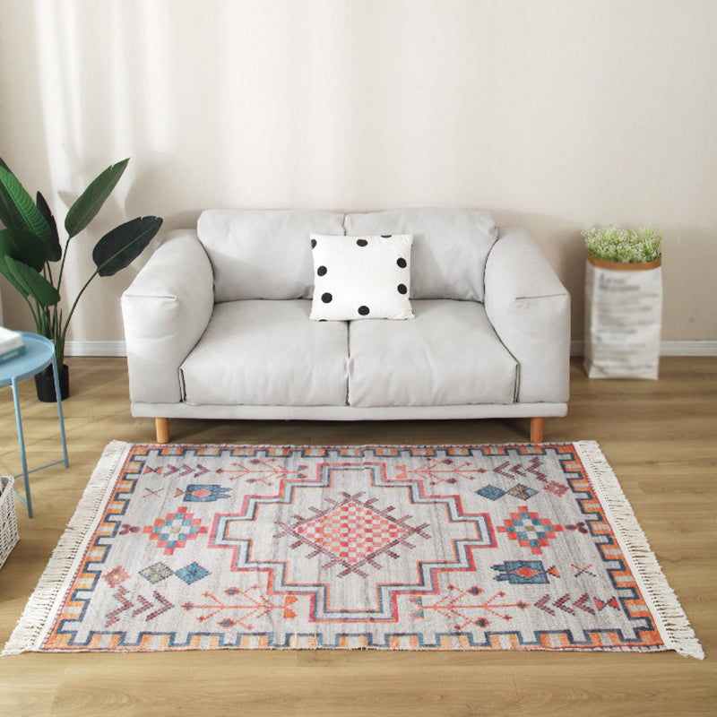 White Tone Moroccan Area Rug Cotton Tribal Print Rug Easy Care Indoor Rug for Living Room