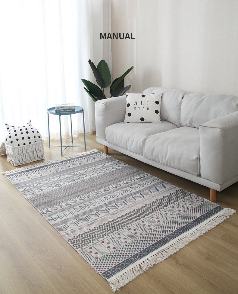 White Tone Moroccan Area Rug Cotton Tribal Print Rug Easy Care Indoor Rug for Living Room