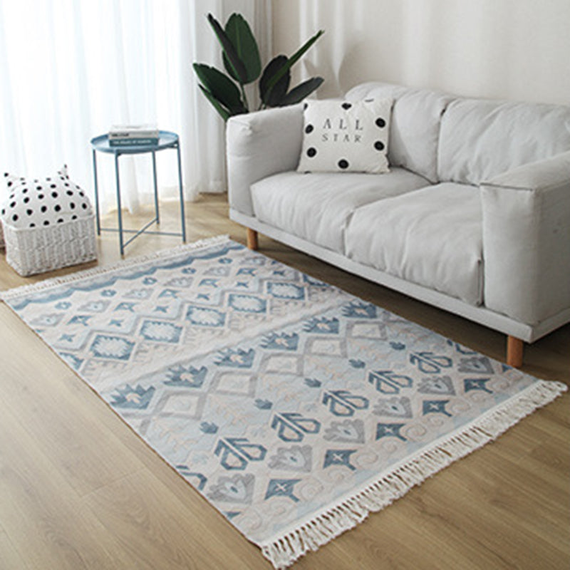 White Tone Moroccan Area Rug Cotton Tribal Print Rug Easy Care Indoor Rug for Living Room
