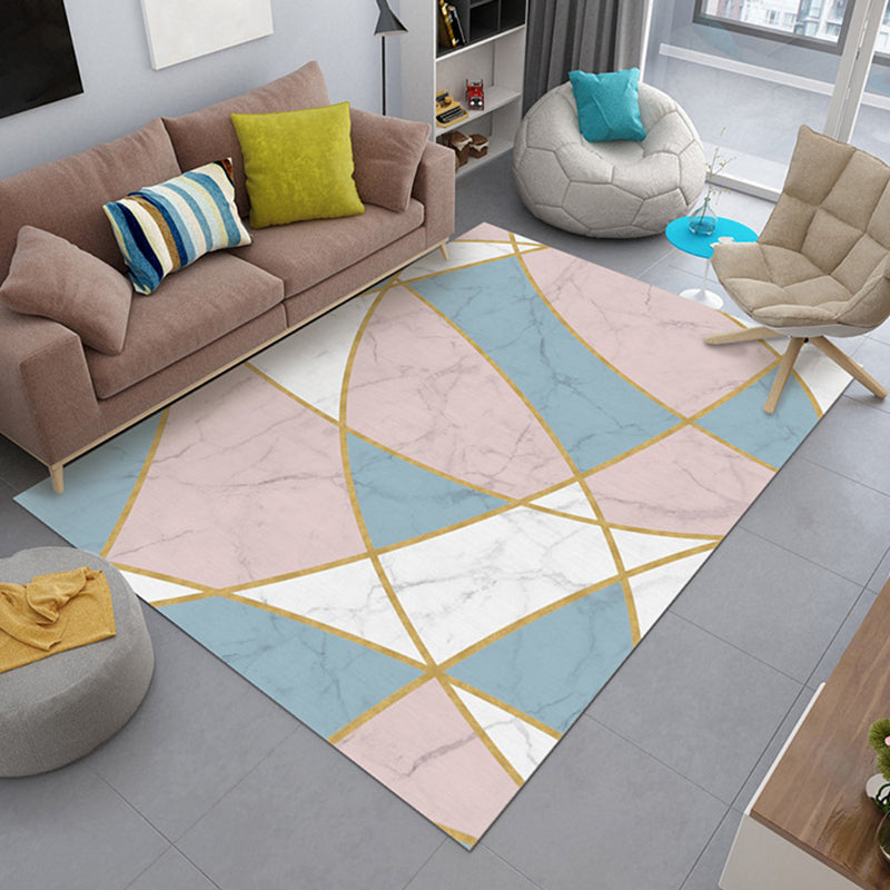 Trendy Marble Print Indoor Rug Multicolored Simplicity Polyester Indoor Rug Anti-Slip Backing Area Carpet for Home Decor