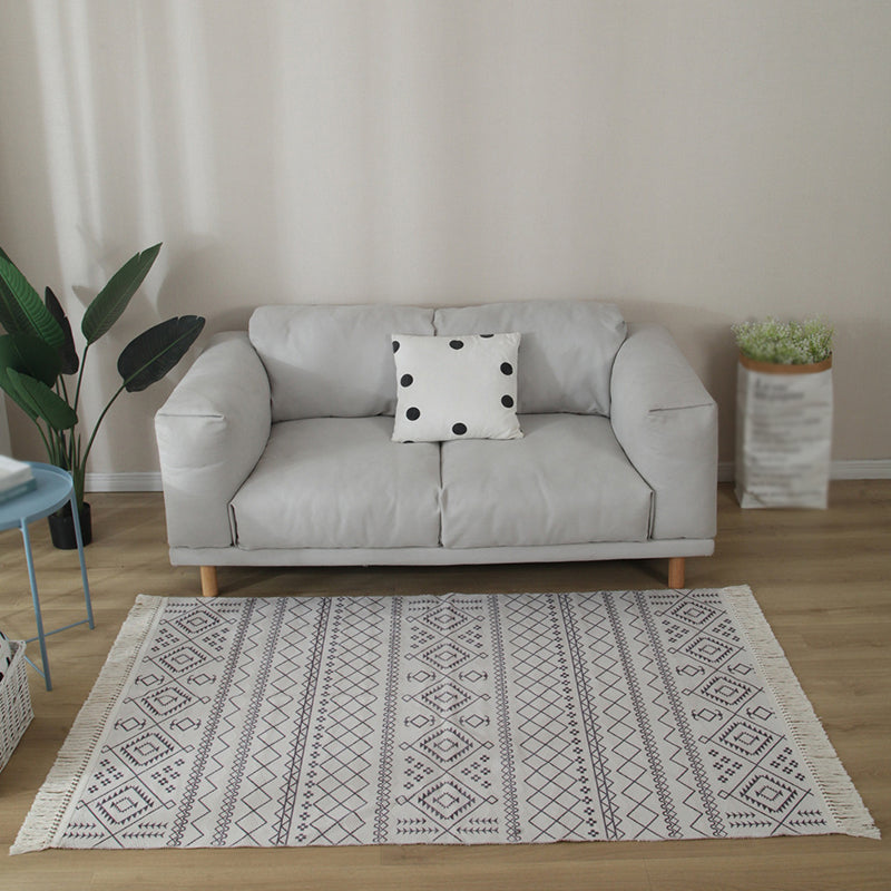 Gray Tone Modern Area Carpet Cotton Ethnic Printing Indoor Rug Easy Care Carpet for Living Room