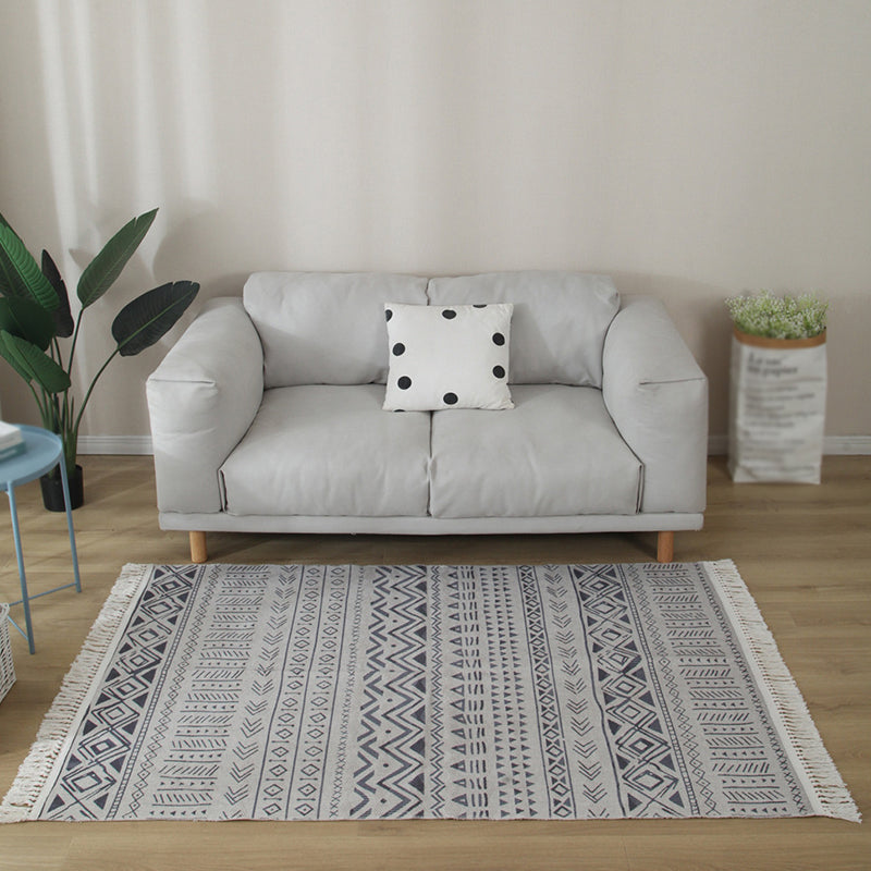 Gray Tone Modern Area Carpet Cotton Ethnic Printing Indoor Rug Easy Care Carpet for Living Room