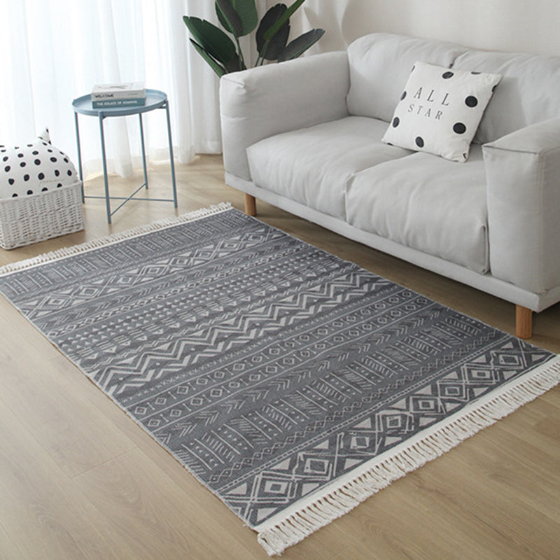 Gray Tone Modern Area Carpet Cotton Ethnic Printing Indoor Rug Easy Care Carpet for Living Room
