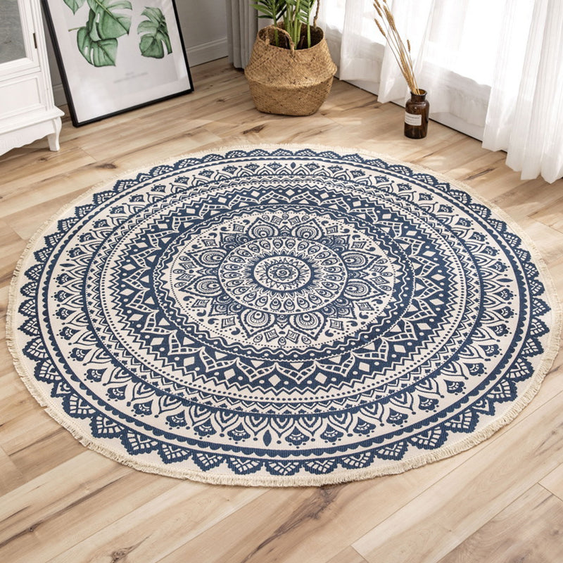 Traditional Floral Design Rug Moroccan Round Indoor Rug Cotton Blend Pet Friendly Area Carpet for Home Decoration