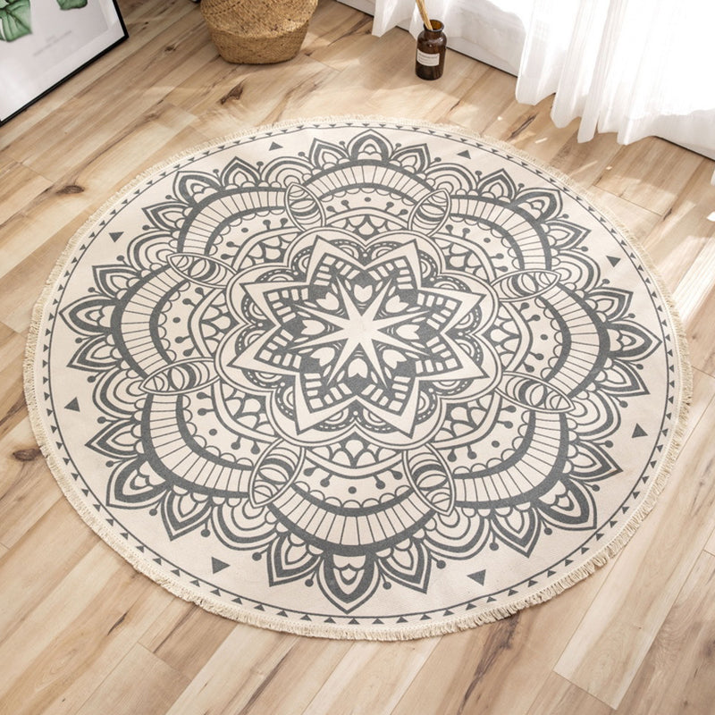 Traditional Floral Design Rug Moroccan Round Indoor Rug Cotton Blend Pet Friendly Area Carpet for Home Decoration