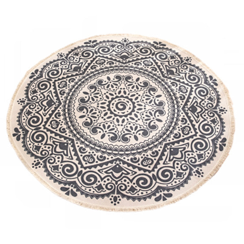 Traditional Floral Design Rug Moroccan Round Indoor Rug Cotton Blend Pet Friendly Area Carpet for Home Decoration