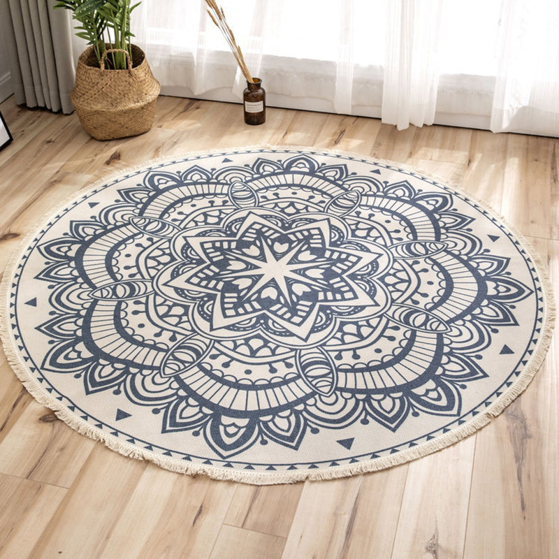 Traditional Floral Design Rug Moroccan Round Indoor Rug Cotton Blend Pet Friendly Area Carpet for Home Decoration