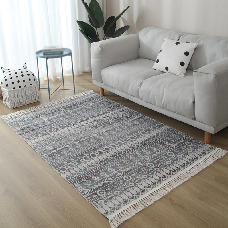 Blue Tone Modern Indoor Rug Cotton Ethnic Print Carpet Easy Care Rug for Home Decoration