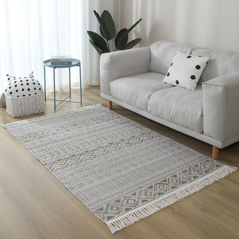 Blue Tone Modern Indoor Rug Cotton Ethnic Print Carpet Easy Care Rug for Home Decoration