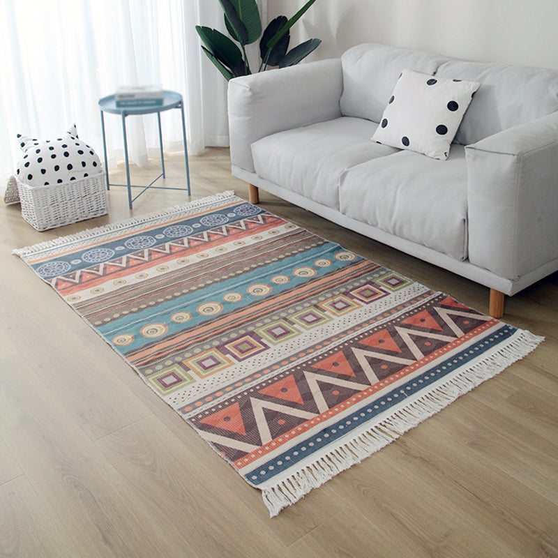 Multicolor Bohemian Area Carpet Cotton Ethnic Print Indoor Rug Washable Carpet for Living Room