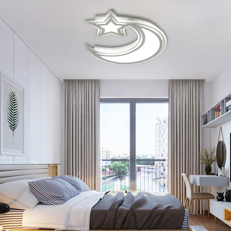 Crescent and Star Flush Ceiling Light Cartoon Acrylic LED Ceiling Lamp for Girls Boys Bedroom
