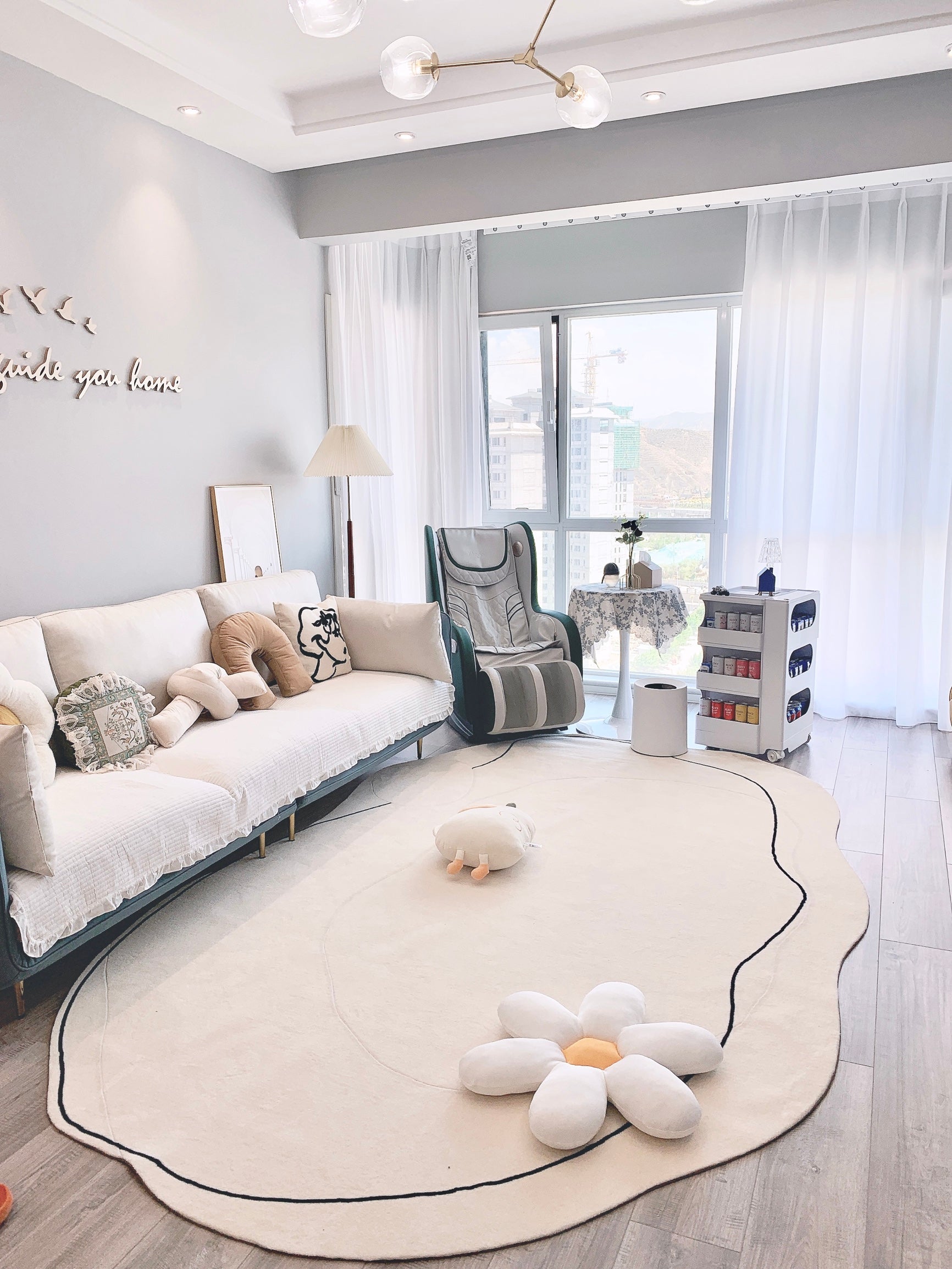 Novelty Solid Color Stripe Print Rug Polyester Simplicity Anti-Slip Backing Indoor Rug for Living Room