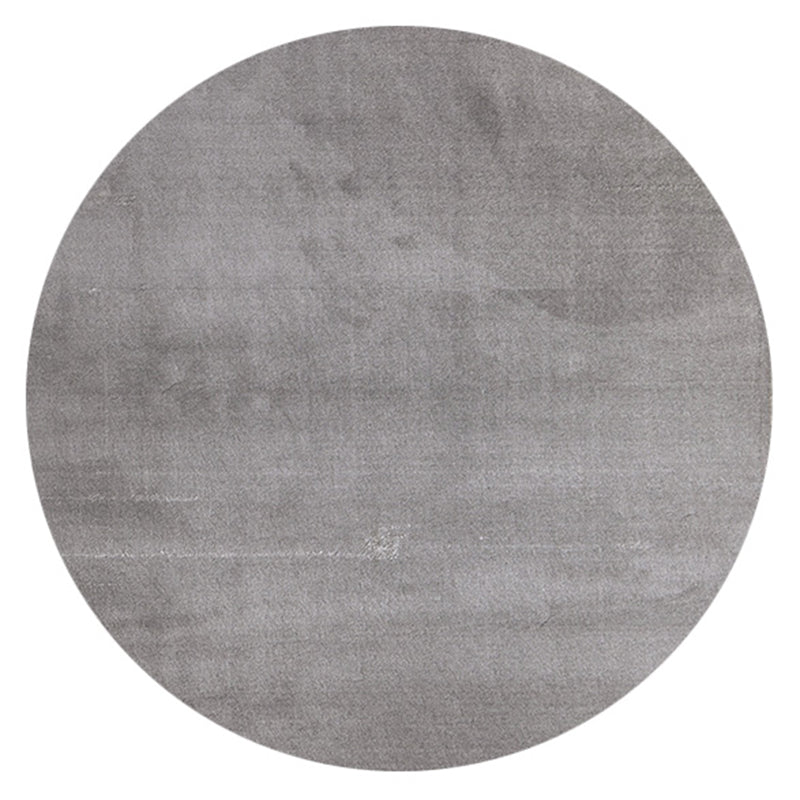 Round Gray Color Plain Rug Polyester Contemporary Anti-Slip Backing Indoor Rug for Living Room