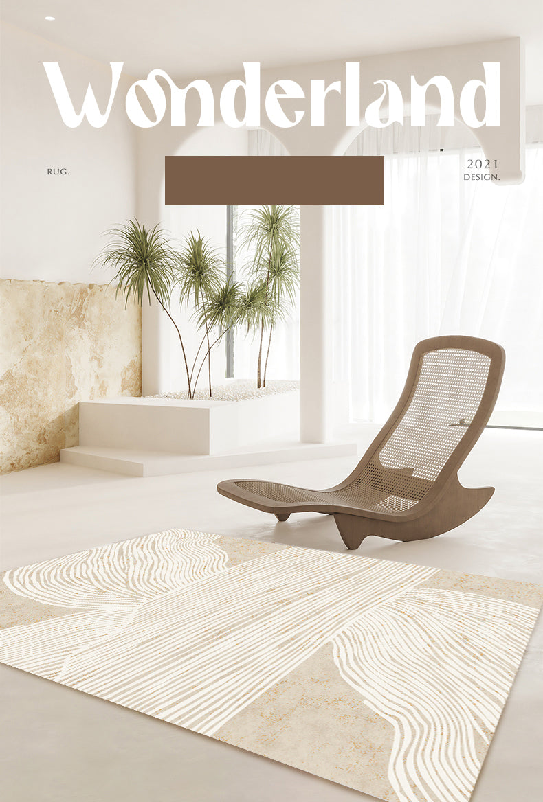 Modern Simple Stripe Rug Apricot Tone Polyester Carpet Stain Resistant Indoor Rug for Home Decoration