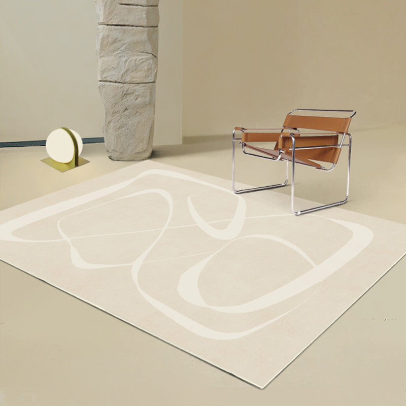 Apricot Tone Simplicity Rug Polyester Carpet Stripe Printing Indoor Rug Non-Slip Backing for Living Room