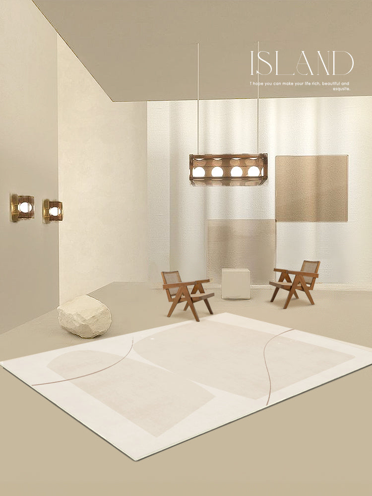 Apricot Tone Simplicity Rug Polyester Carpet Stripe Printing Indoor Rug Non-Slip Backing for Living Room