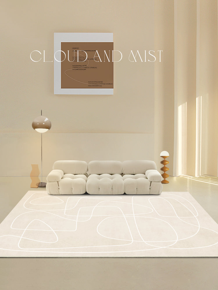 Apricot Tone Simplicity Rug Polyester Carpet Stripe Printing Indoor Rug Non-Slip Backing for Living Room