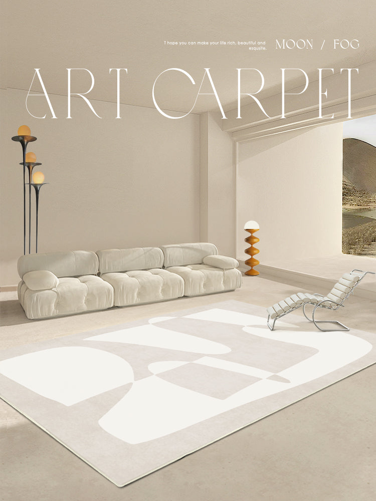 Apricot Tone Simplicity Rug Polyester Carpet Stripe Printing Indoor Rug Non-Slip Backing for Living Room