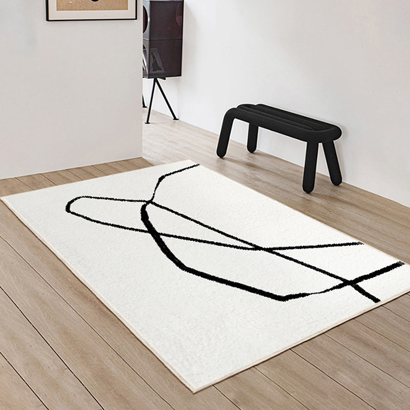 White Tone Casual Area Rug Polyester Lines Print Rug Non-Slip Backing Indoor Rug for Living Room
