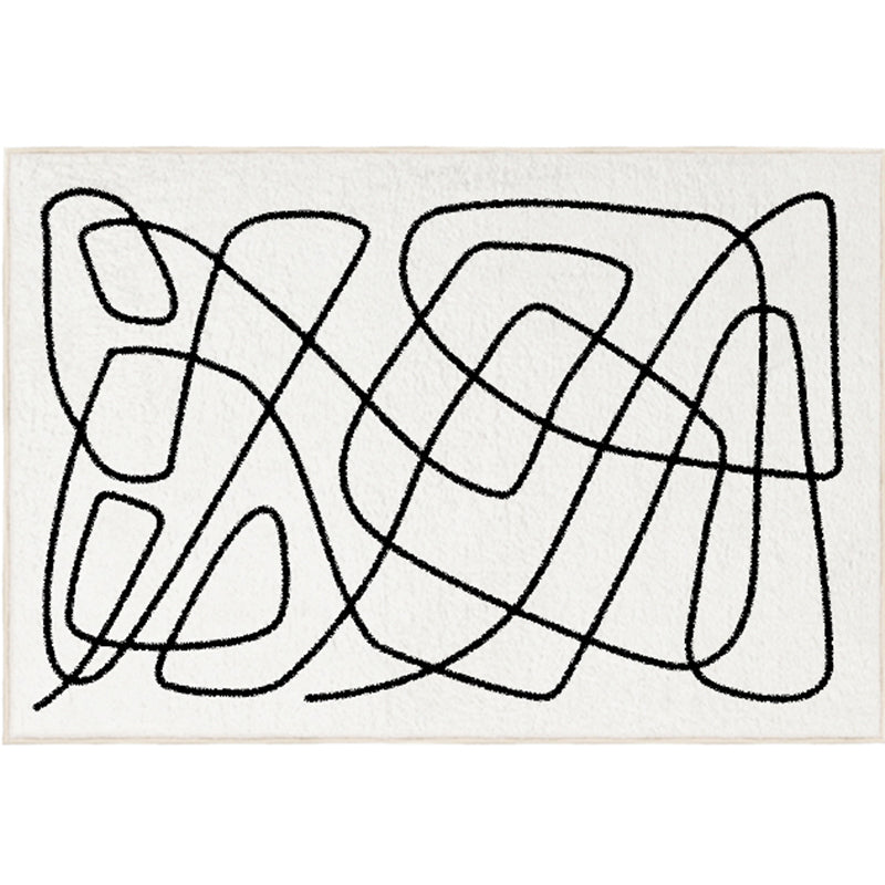 White Tone Casual Area Rug Polyester Lines Print Rug Non-Slip Backing Indoor Rug for Living Room