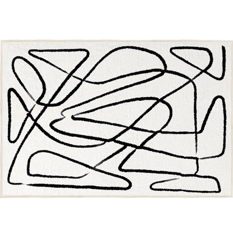 White Tone Casual Area Rug Polyester Lines Print Rug Non-Slip Backing Indoor Rug for Living Room