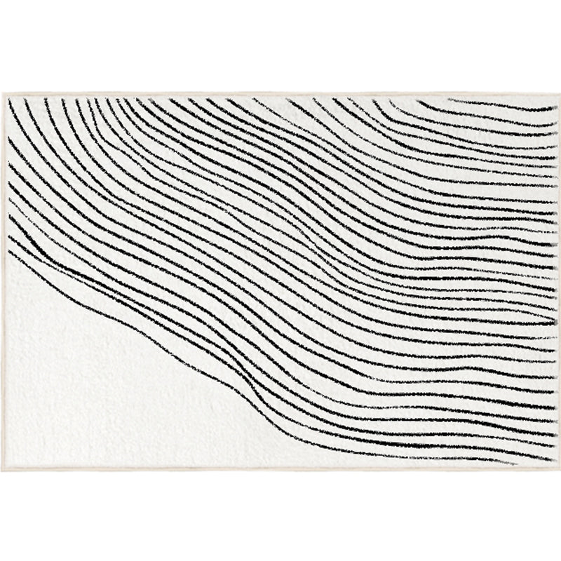 White Tone Casual Area Rug Polyester Lines Print Rug Non-Slip Backing Indoor Rug for Living Room