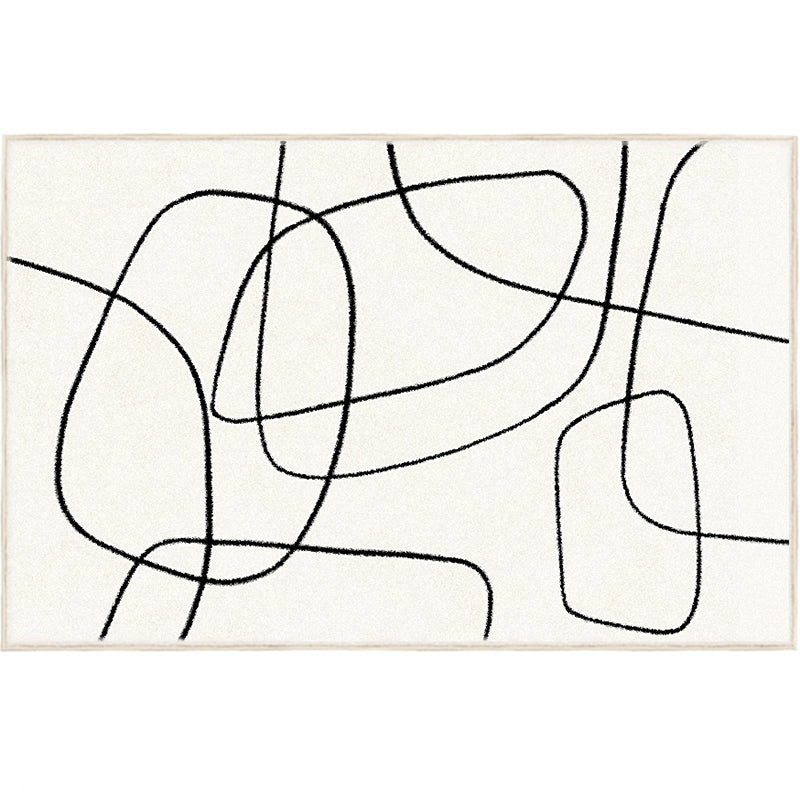 White Tone Casual Area Rug Polyester Lines Print Rug Non-Slip Backing Indoor Rug for Living Room
