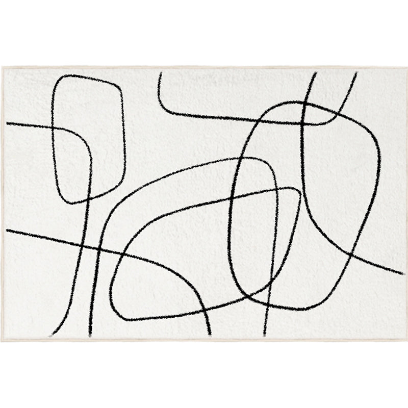White Tone Casual Area Rug Polyester Lines Print Rug Non-Slip Backing Indoor Rug for Living Room