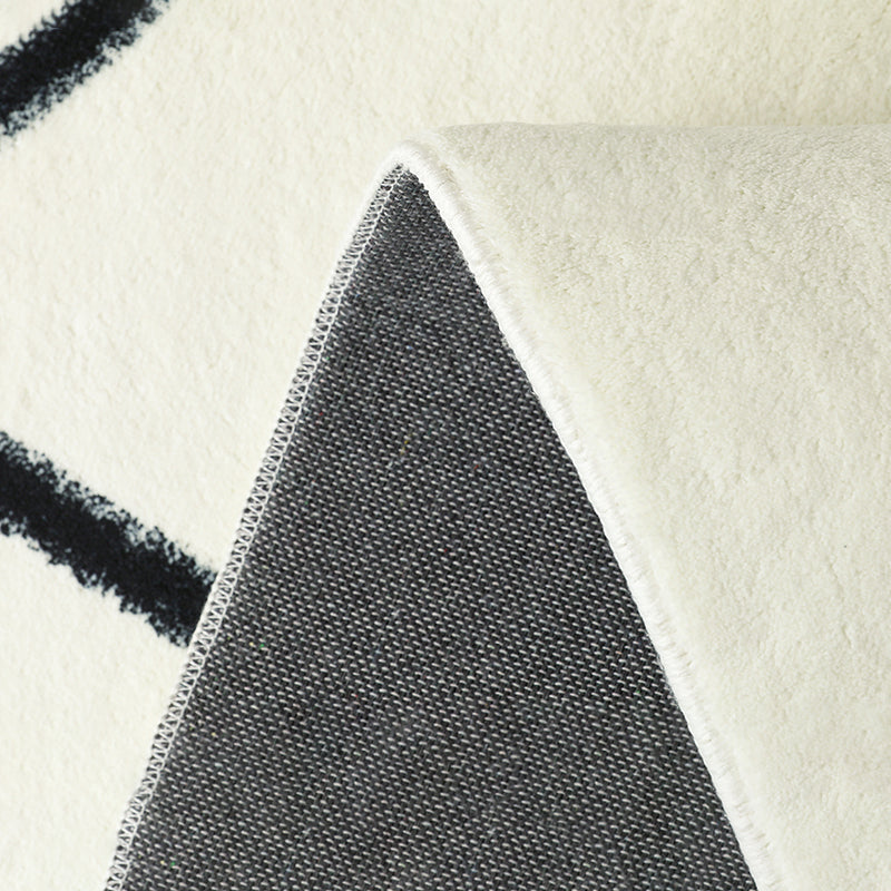 White Tone Casual Area Rug Polyester Lines Print Rug Non-Slip Backing Indoor Rug for Living Room