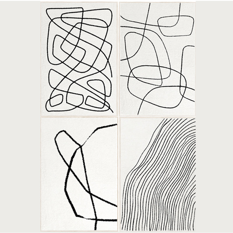 White Tone Casual Area Rug Polyester Lines Print Rug Non-Slip Backing Indoor Rug for Living Room