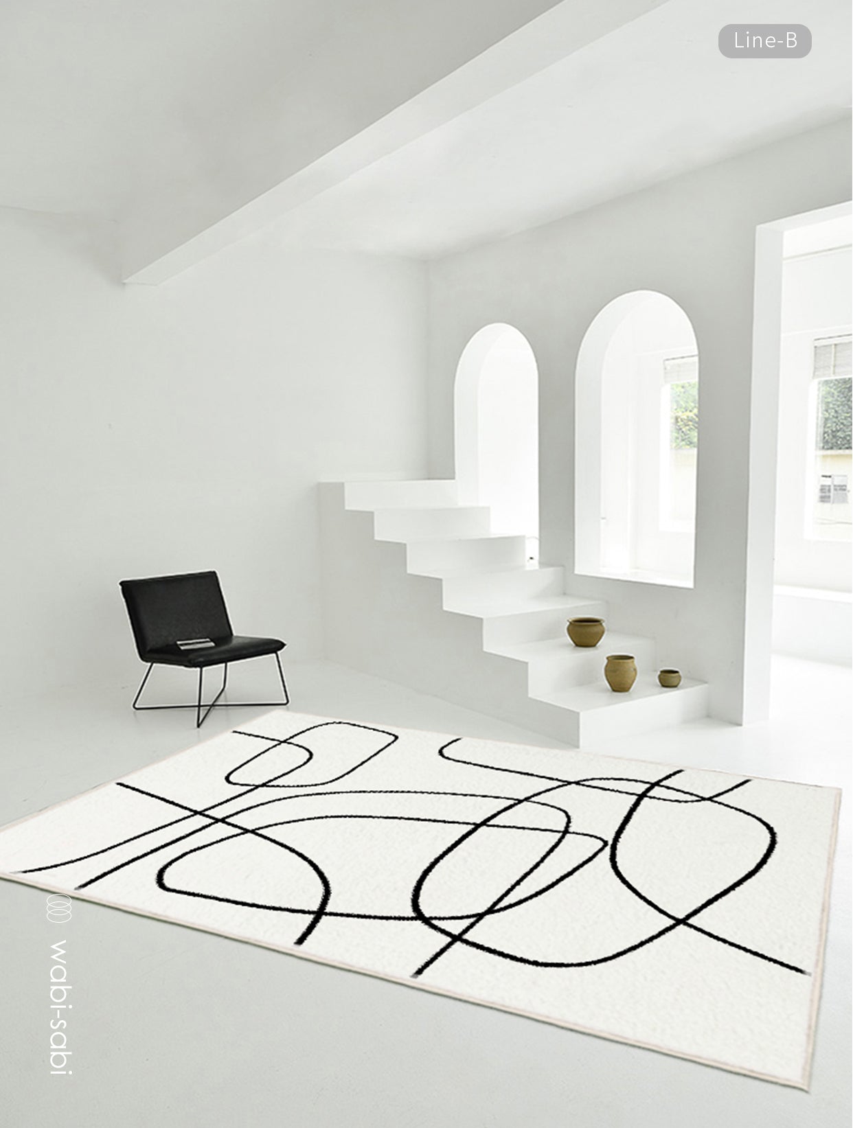 White Tone Casual Area Rug Polyester Lines Print Rug Non-Slip Backing Indoor Rug for Living Room