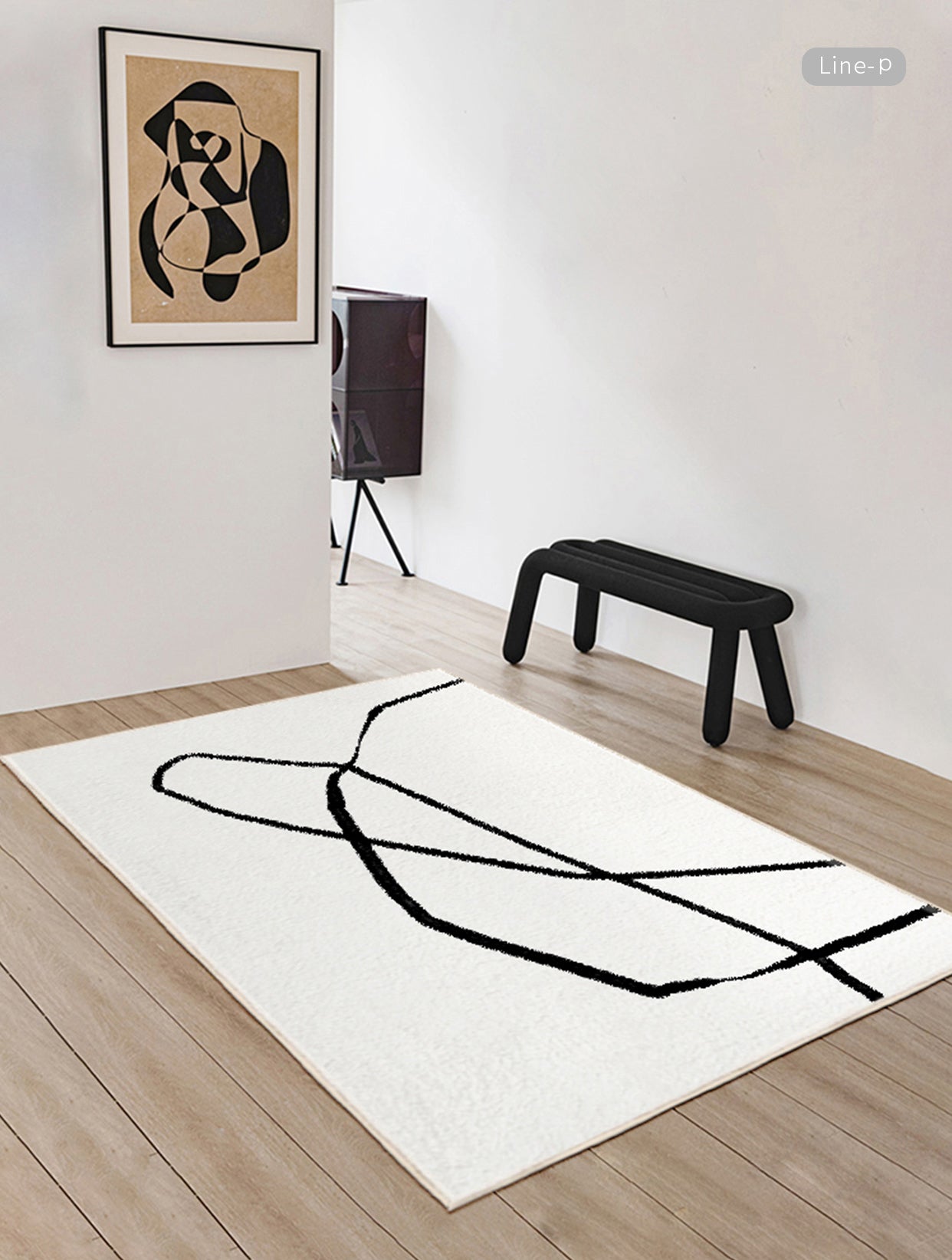 White Tone Casual Area Rug Polyester Lines Print Rug Non-Slip Backing Indoor Rug for Living Room