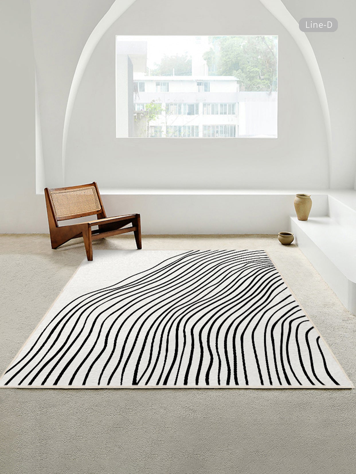 White Tone Casual Area Rug Polyester Lines Print Rug Non-Slip Backing Indoor Rug for Living Room