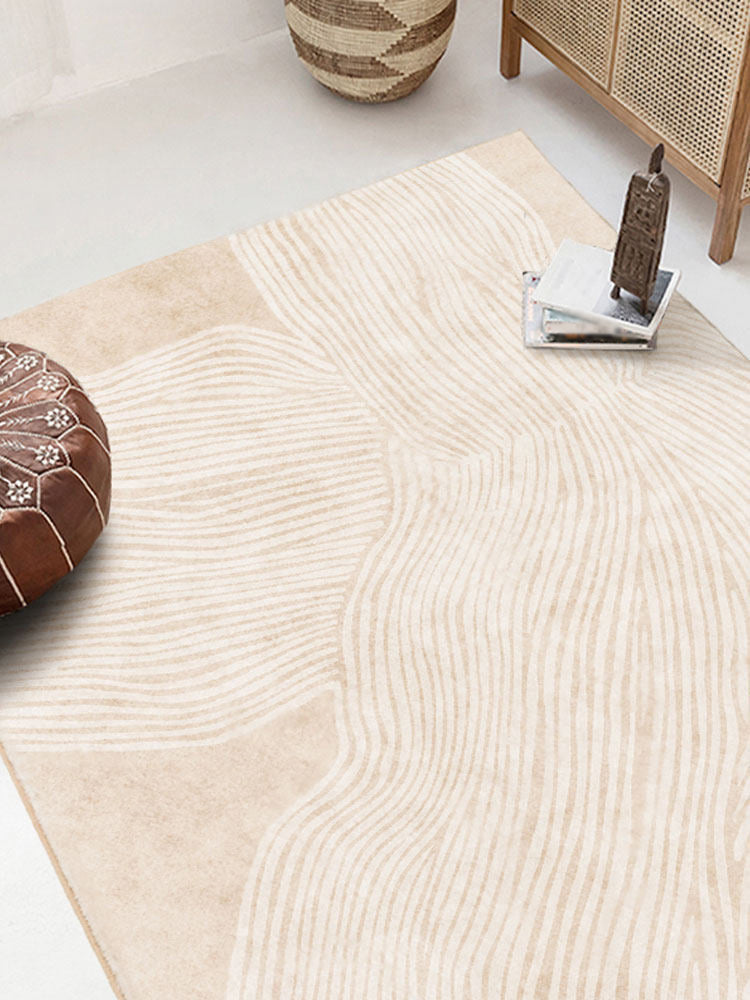 Tapis d'intérieur moderne de couleur claire, lignes abstraites en Polyester, facile d'entretien, pour la décoration de la maison