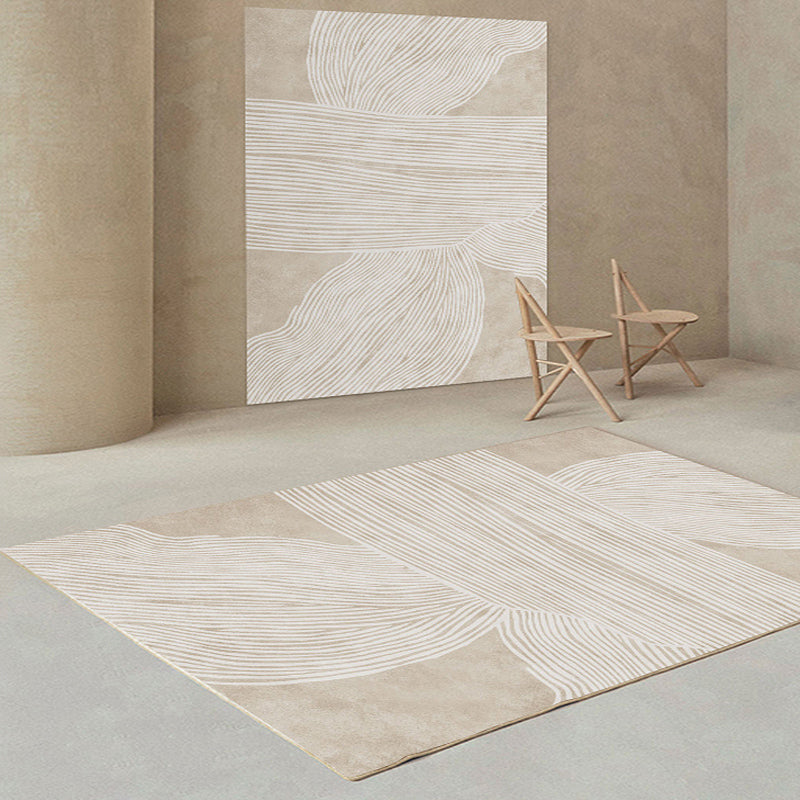 Simple Irregular Banded Pattern Rug Solid Color Polyester Carpet Stain Resistant Indoor Rug for Home Decor