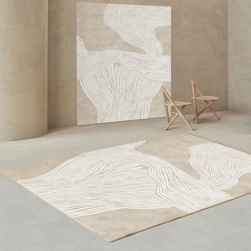 Simple Irregular Banded Pattern Rug Solid Color Polyester Carpet Stain Resistant Indoor Rug for Home Decor