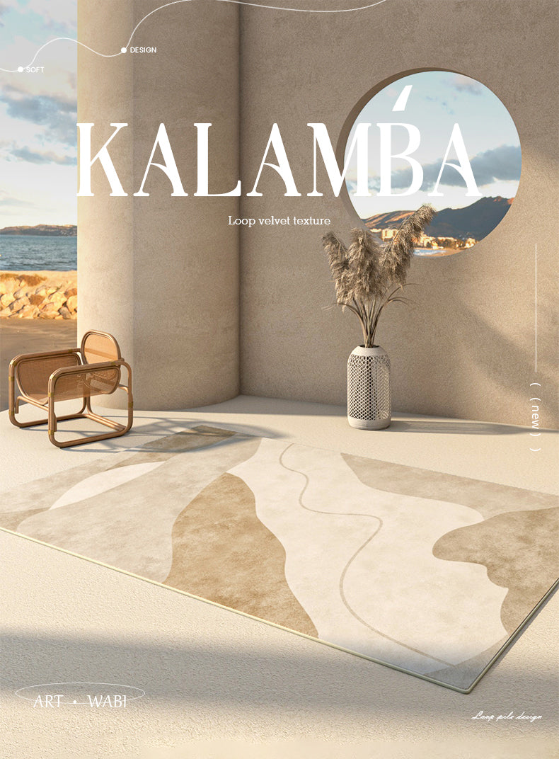 Comfort Geometric Printed Rug Apricot Tone Polyester Area Carpet Non-Slip Backing Rug for Home Decoration