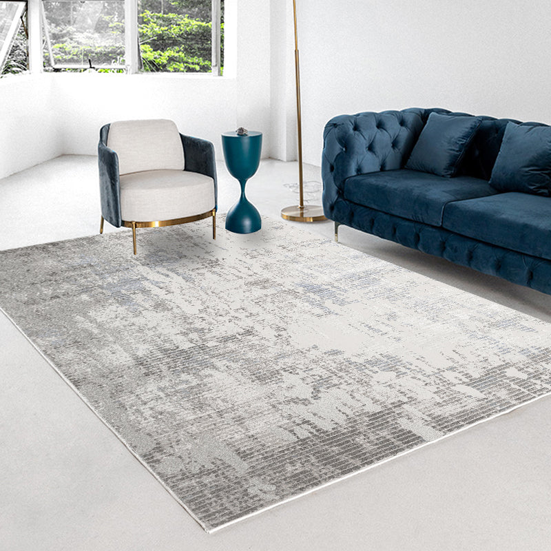 Grey Tone Geometric Lines Rug Polyester Relaxing Anti-Slip Backing Indoor Rug for Living Room