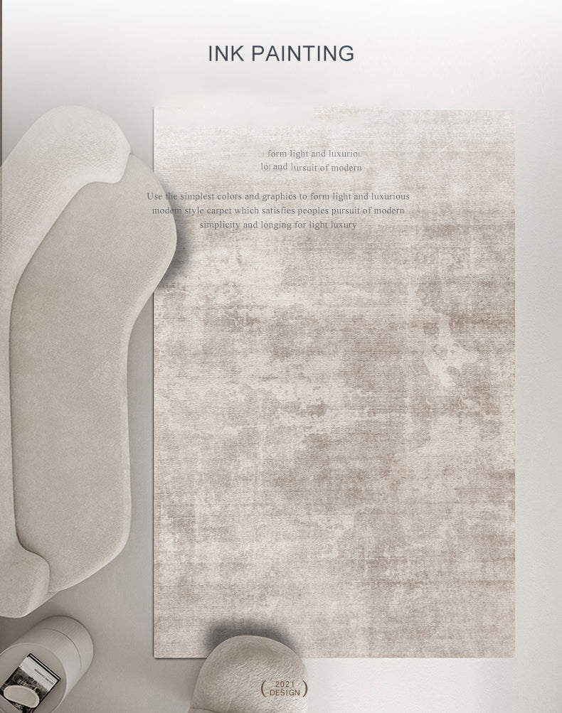 Grey Tone Geometric Lines Rug Polyester Relaxing Anti-Slip Backing Indoor Rug for Living Room